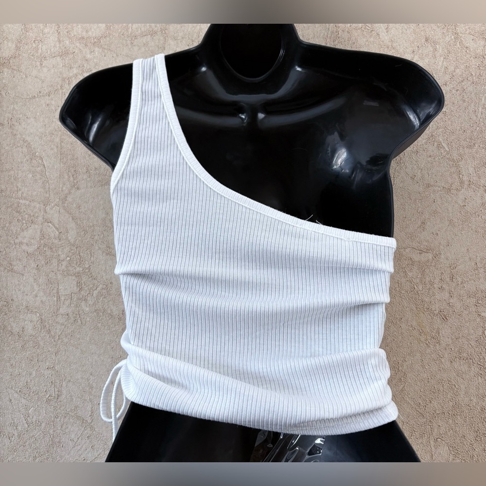 Timing White One-Shoulder Ribbed Top - Picture 3 of 7